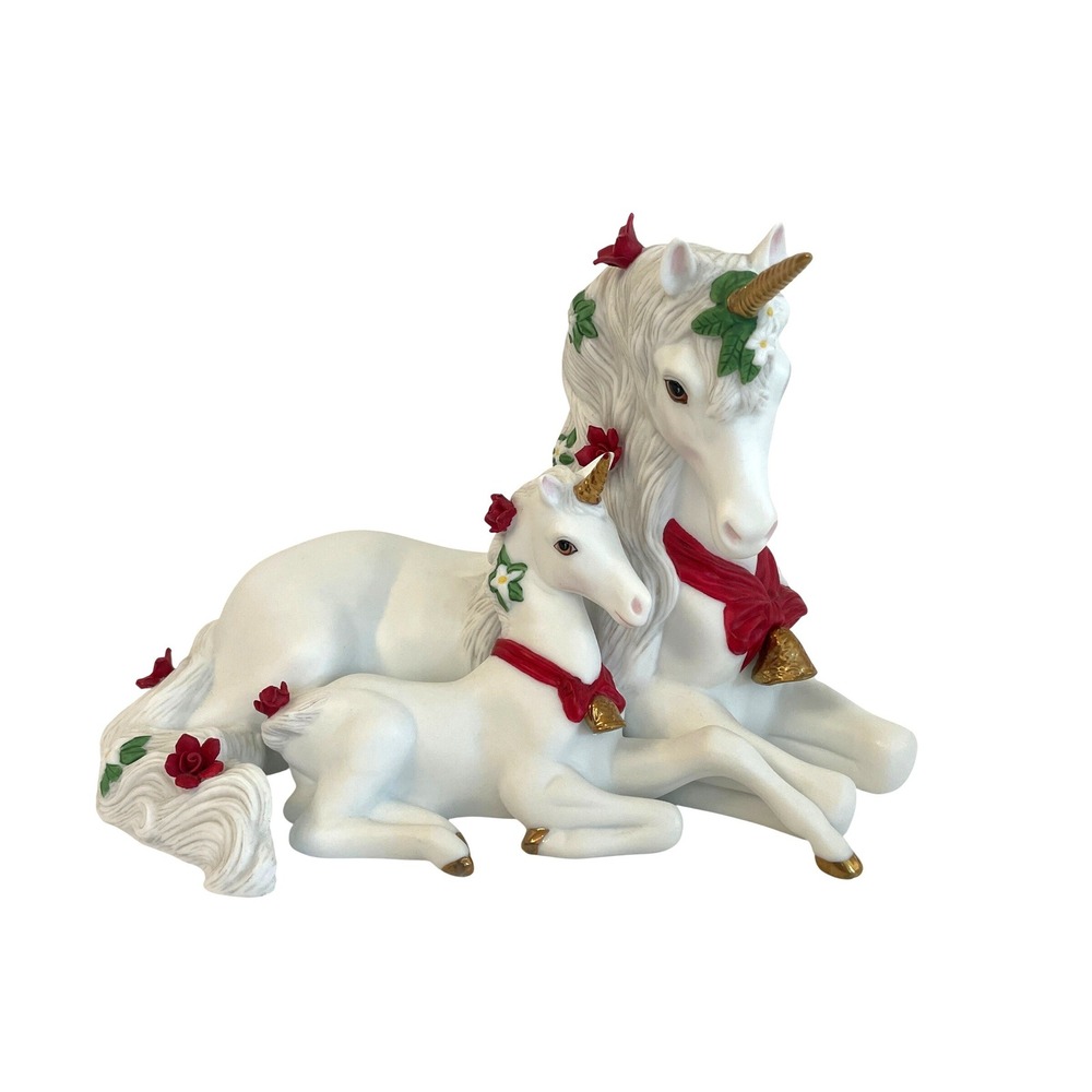 Vintage Princeton Gallery‎ 1992 Porcelain Christmas Unicorn Mother Foal Figurine